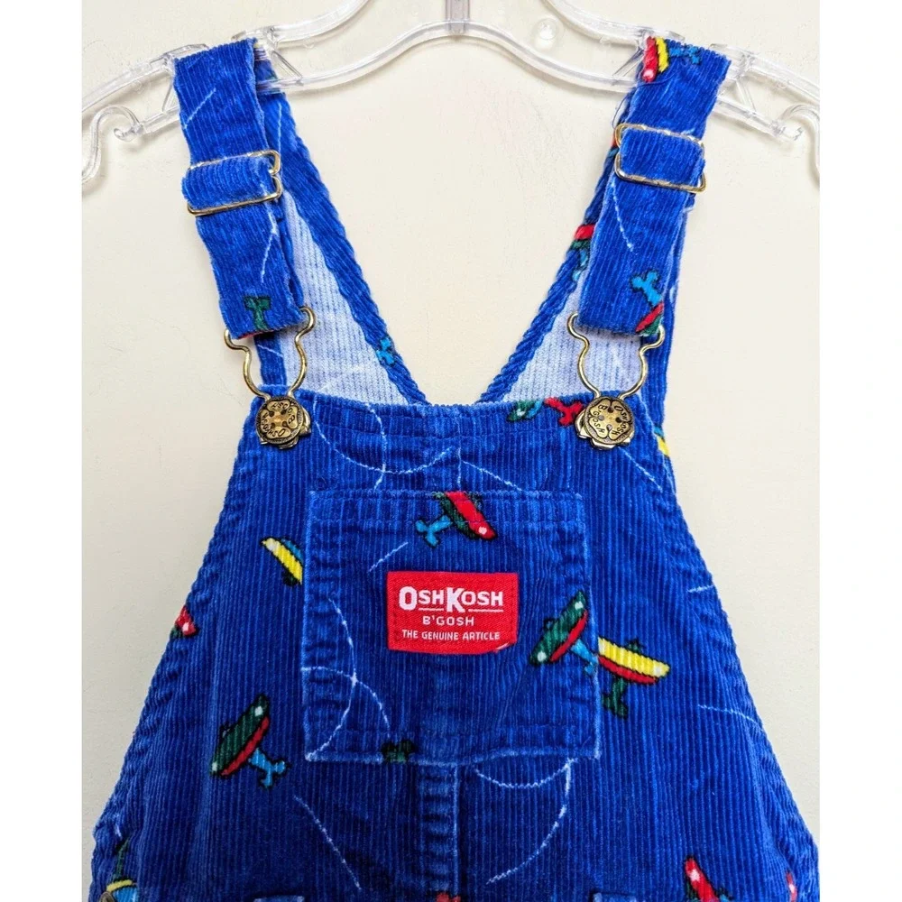 Vintage Osh Kosh B'Gosh Corduroy Airplanes 80s Union Made USA Bib Overalls 4T